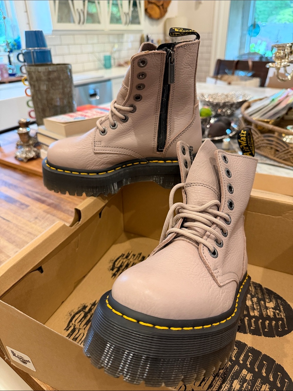 Dr. Martens Chunky Platform Lace-Up Boots in Taupe